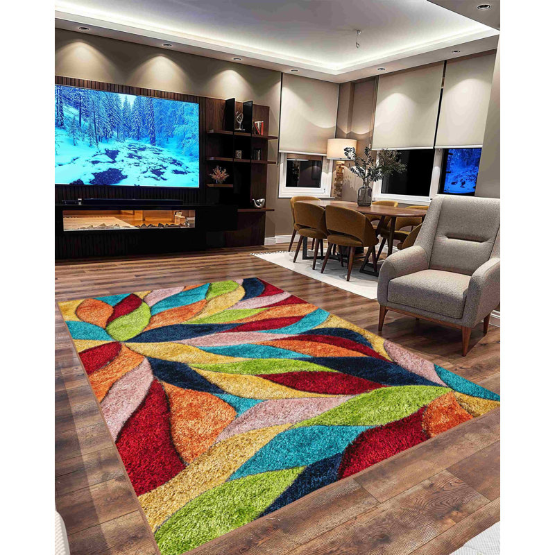 Modern Arriola Shag Abstract Geometric Rug For Living Room Bedroom, Rectangle 7 pi 10 po x 10 pi 10 po