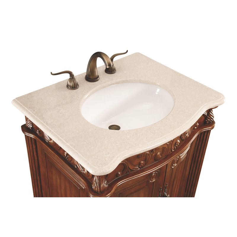 Lunette 27'' Single Bathroom Vanity with Top, Brown, Off White/Cream