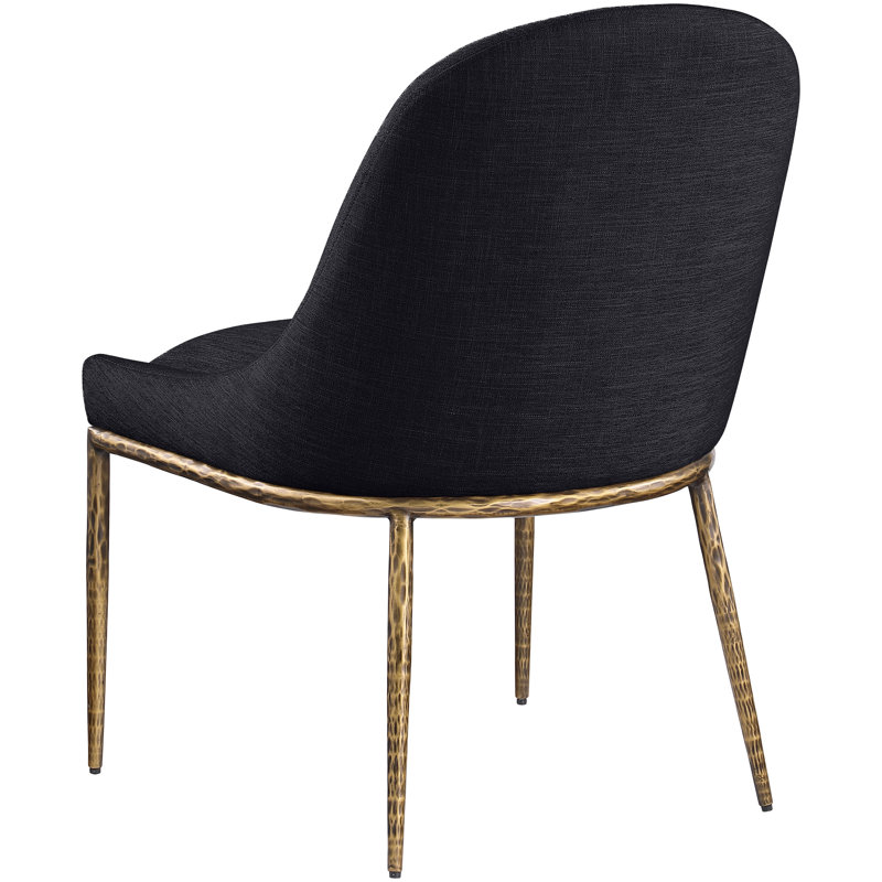 Chaise d'appoint rembourrée Ferro Hessle, Tissu texturé en lin noir, Or brossé