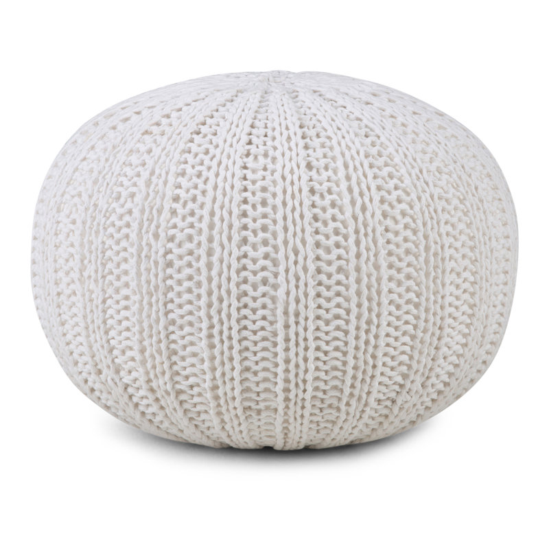Shelby 20"W Cotton Hand Knit Round Pouf, Cream