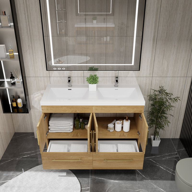 Kyng 48" W Double Bathroom Vanity, Oak