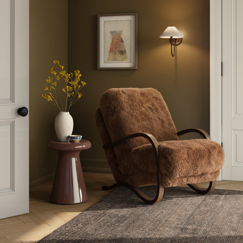 Parkhill Upholstered Armchair, Terra Brown Parawood, Amber Shearling