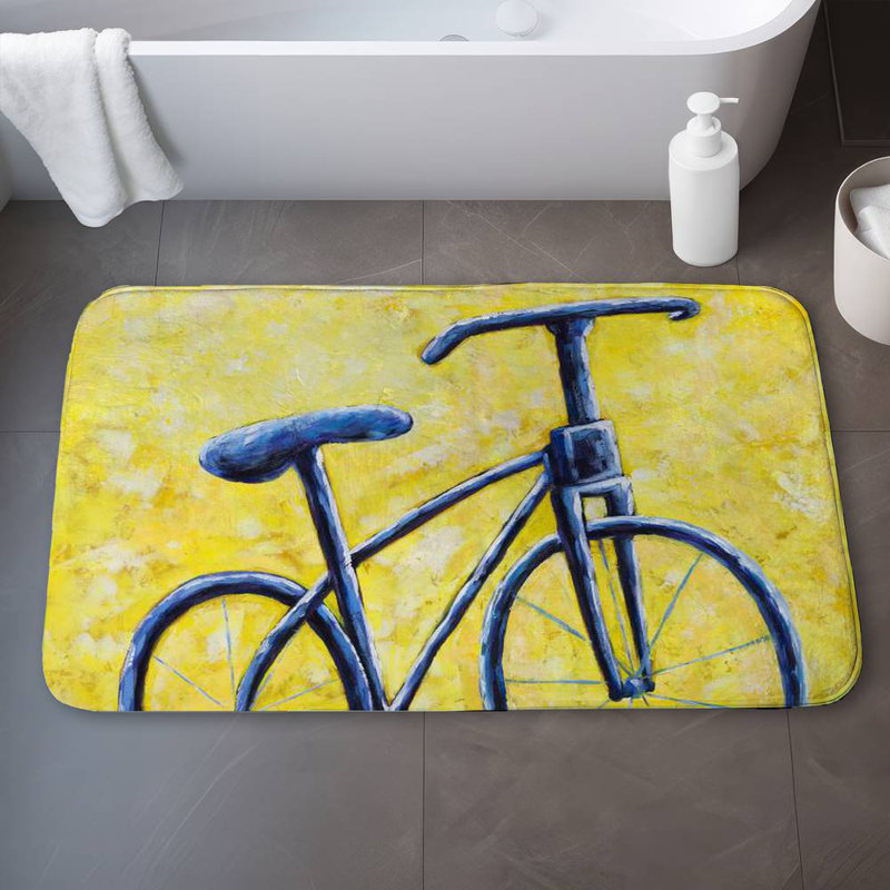 Blue bike abstract Bath Mat with Non-Slip Backing - Quick Dry Memory Foam Bathroom Rug - Absorbent - Modern Plush Spa-Style - Machine Washable