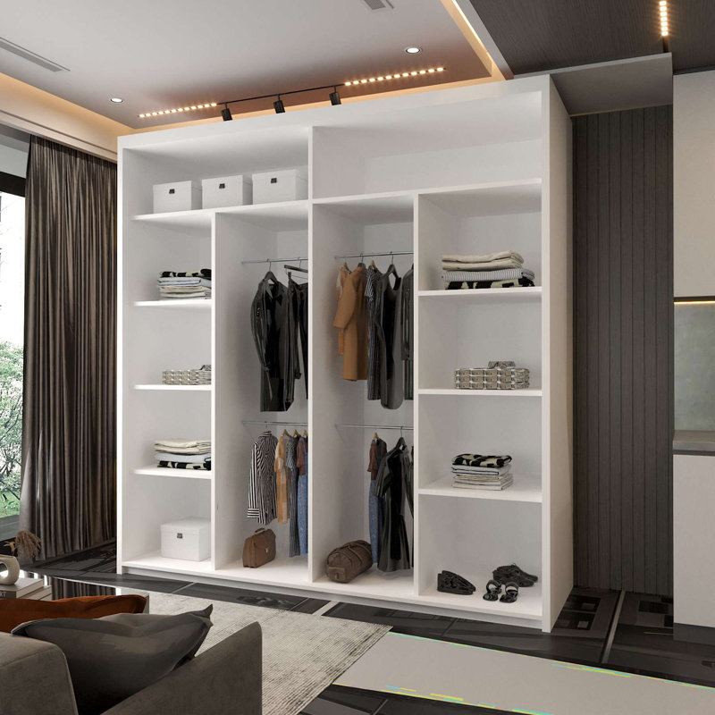 Bellarae Laminate Wardrobe, White (White Strip), 217cm H x 150cm W x 62cm D