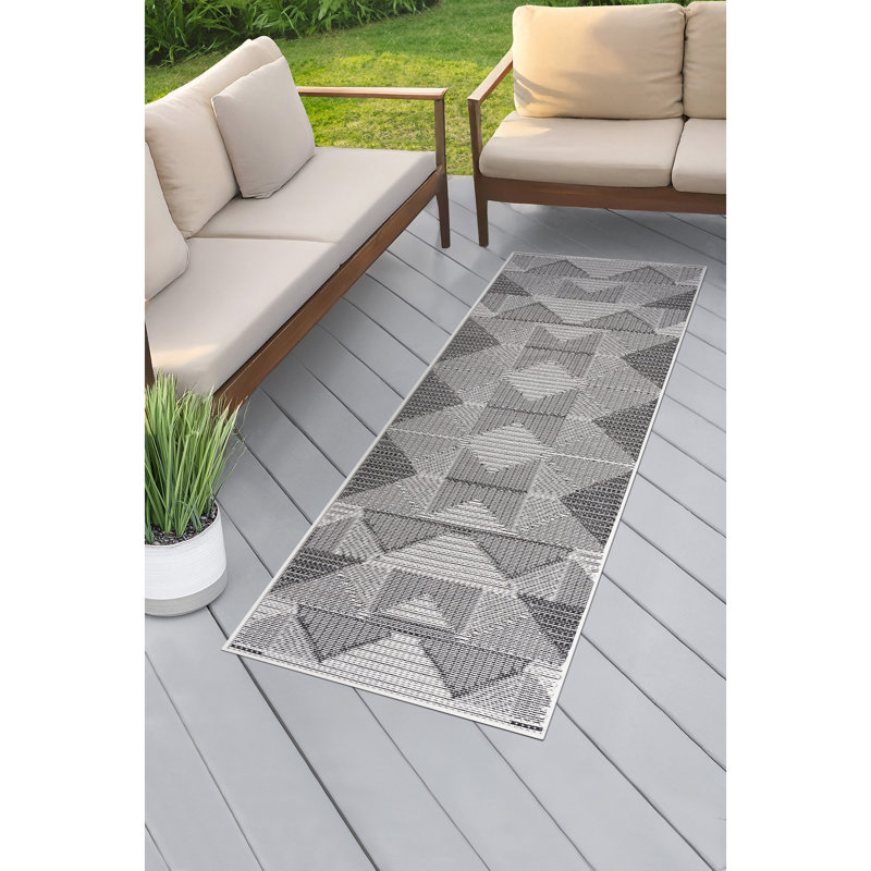 April Geometric Dark Gray & Silver Indoor / Outdoor Area Rug, Runner 2'3" x 7'3"