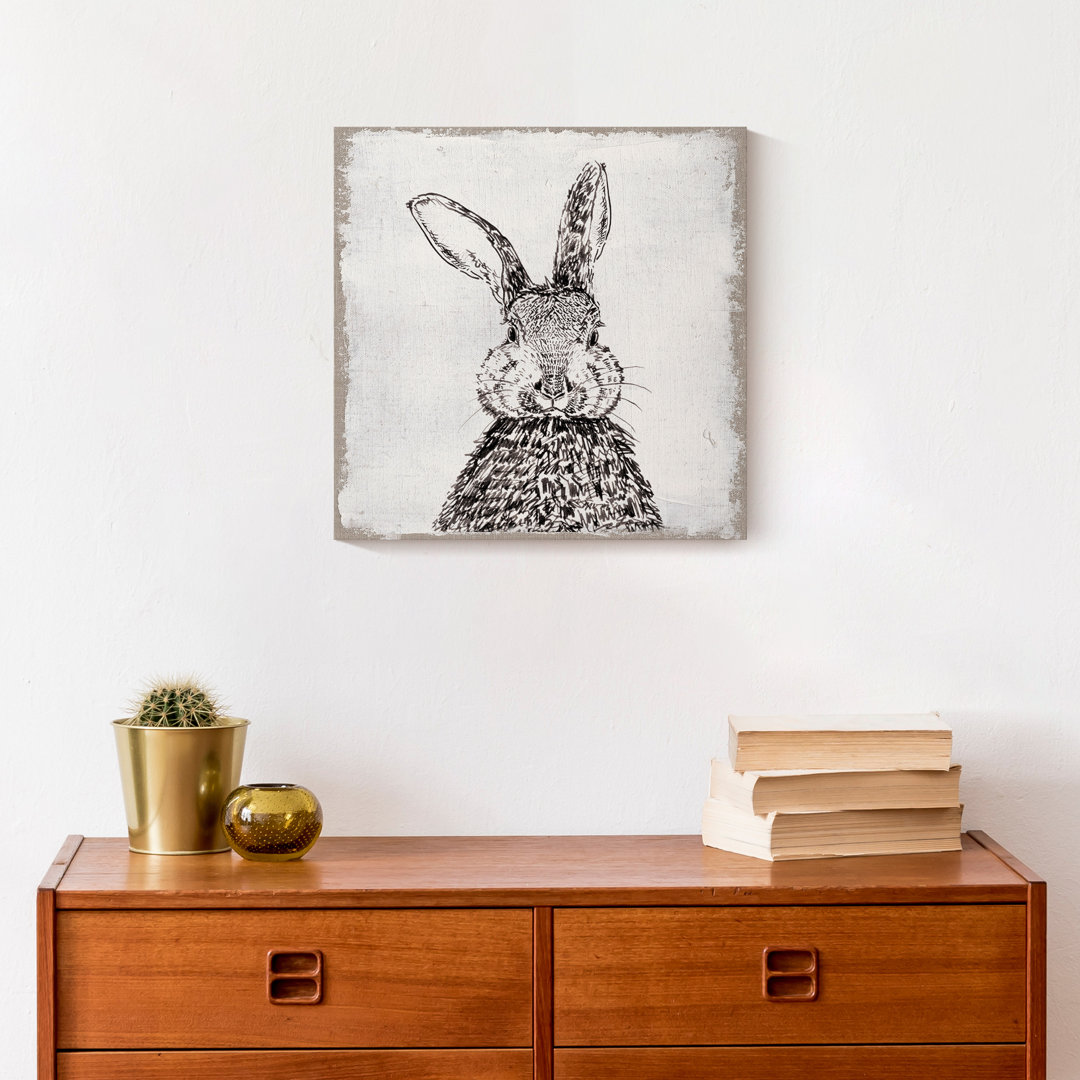 " Ink Drawing Bunny Burlap 1 " Gracie Oaks