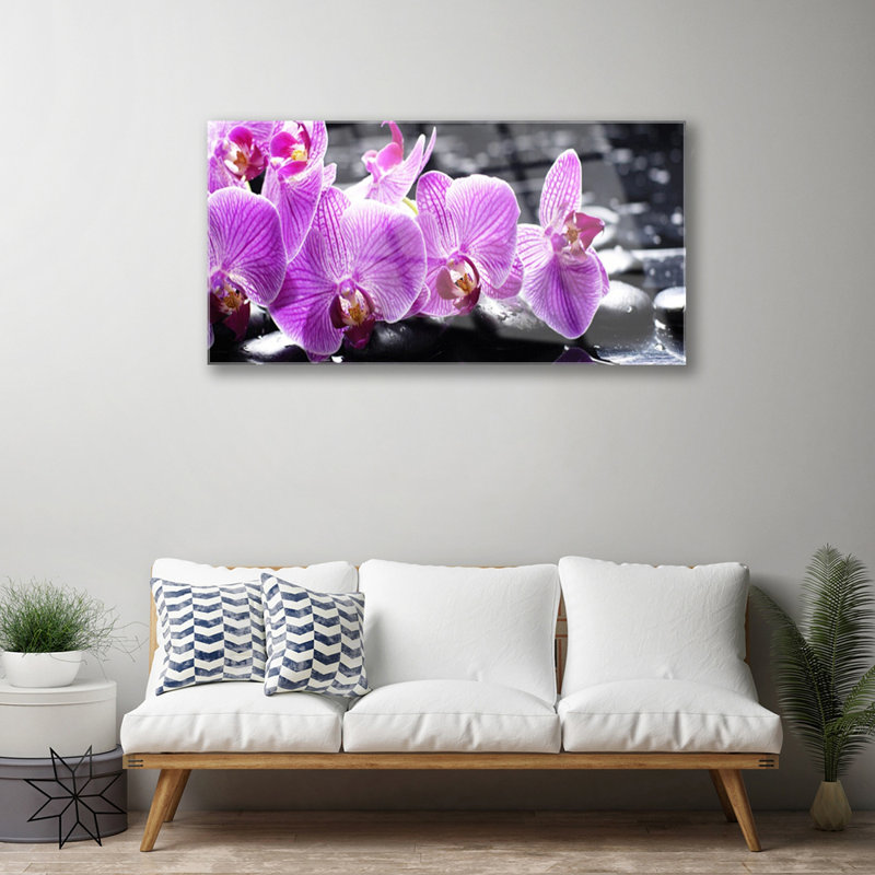 Floral Flower Stones 1 Piece Wall Art on Glass