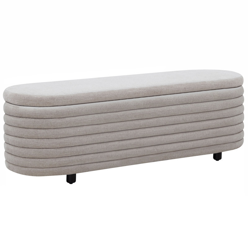 Banc de rangement rembourré Delray, Tissu gris clair