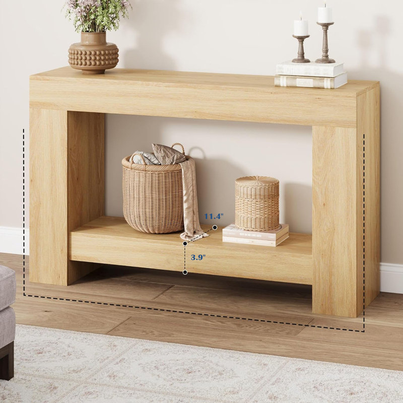 Grand canapé à 2 niveaux avec rangement DIDADI, console de style campagnard pour le salon, longue console pour l'entrée, table d'entrée pour l'entrée, couloir, bois naturel, 47 po