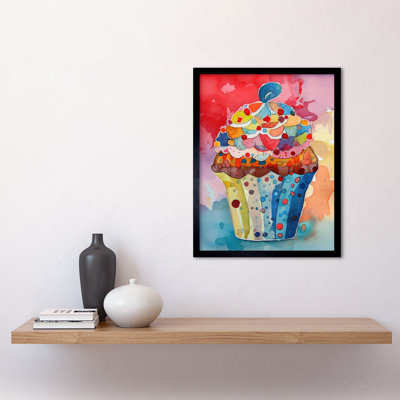 Cupcake With Sprinkles Watercolour Painting Art Print Framed Poster Wall Decor 12x16 inch