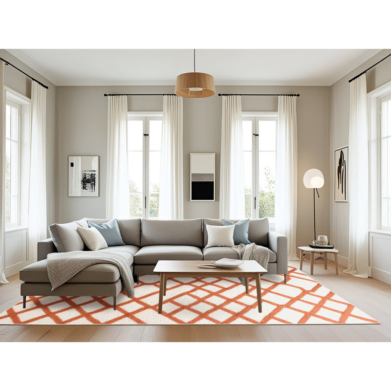 Tapis beige en treillis lavable à la machine, Rectangulaire 8 pi x 12 pi