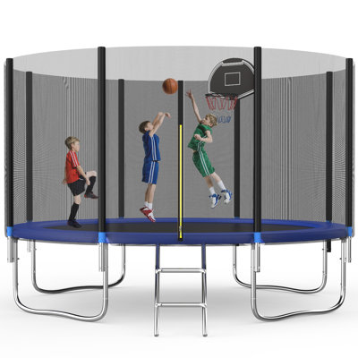 SENCHO GINSYTALIOR 10' Out Door Round Backyard Trampoline with Safety Enclosure
