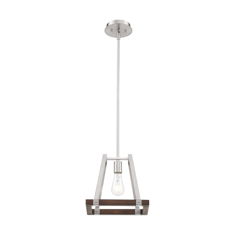 Luminaire suspendu simple à 1 lumière Bouck, Nickel brossé / Bois de muscade