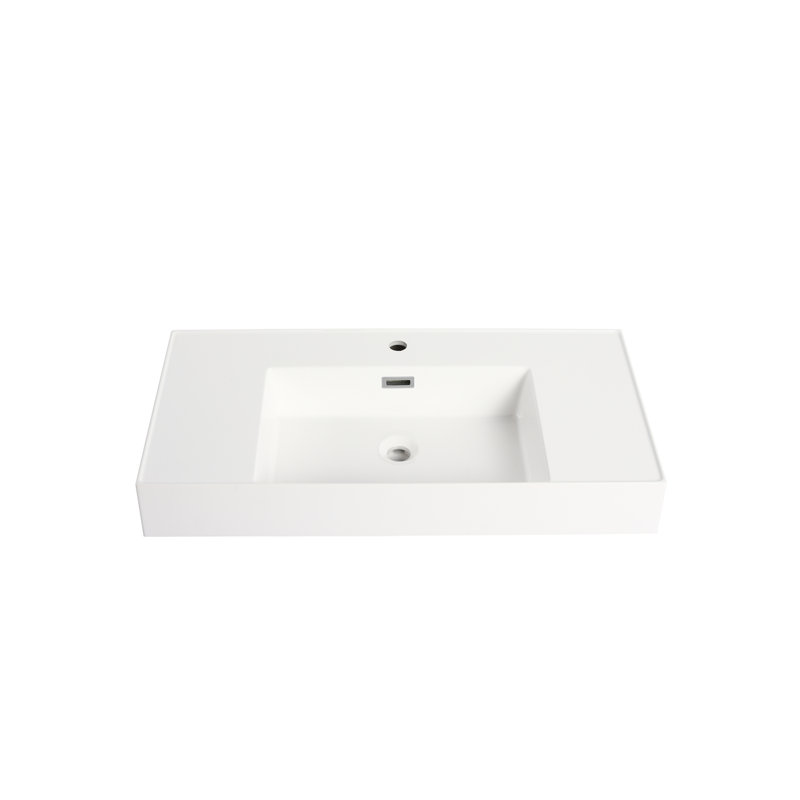 36" Bathroom Sink In Resin, Gloss White, 35.11In Depth, 18.6In Width, 4.77In Height, 46.96Lb, And Resin Sink, Glossy White Appearance, Waterproof