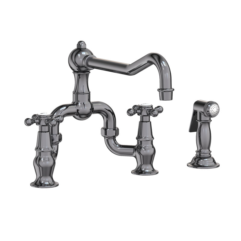 Chesterfield Bridge Faucet with Side Spray, Knob/Cross Handle, Midnight Chrome