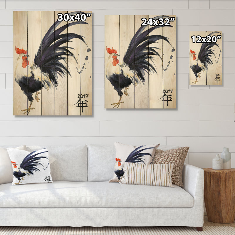 Coq - peinture sur bois sans cadre, H 40 po x l 30 po x P 1 po