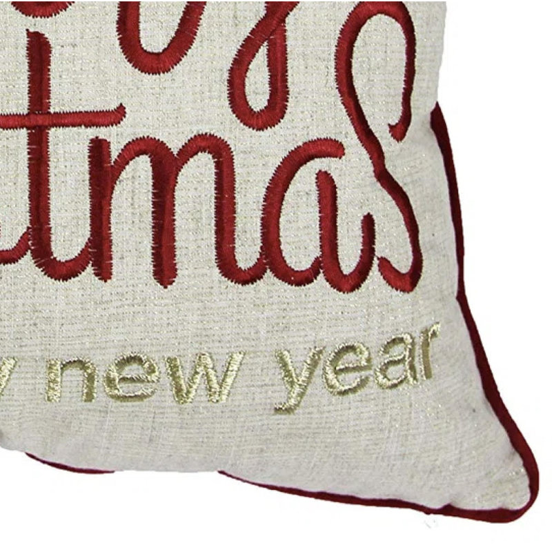 Daisy Holiday Embroidered Linen Look Throw Pillow