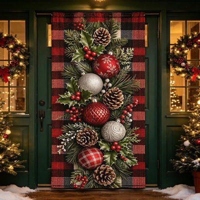 Christmas Decor Christmas Door Tapestry Xmas Front Door Hanging Decor Holiday Party Cloth Door Curtain For Home Front Door Bedroom Wall Indoor Xmas