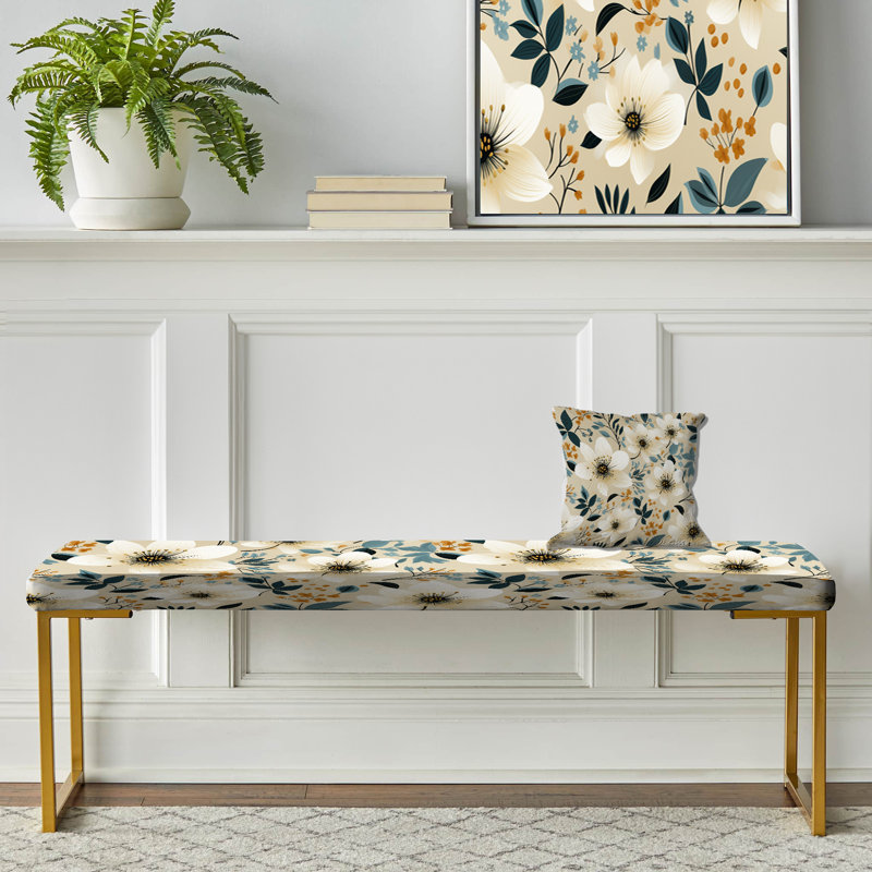 Banc floral rembourré or, Classic Romance White Floral Serenade
