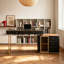 Bureau d'ordinateur pivotant de haute qualité, finition similicuir grainé, bureau pour bureau à domicile, bureau de direction en L, prise électrique, plateau en verre, montage très facile-133630982