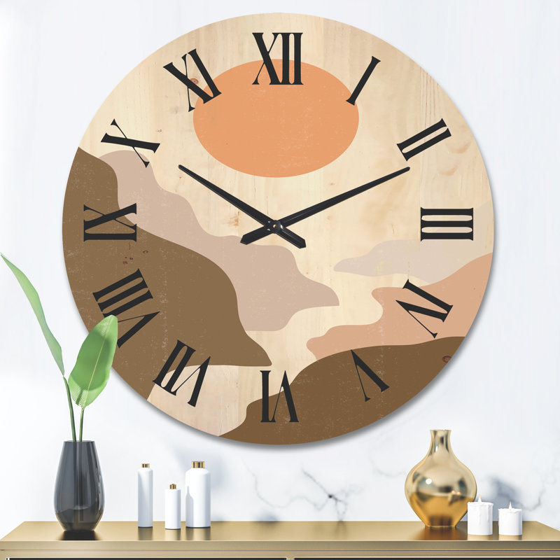 Horloge murale paysage avec pleine lune en tons de terre cuite, Grand