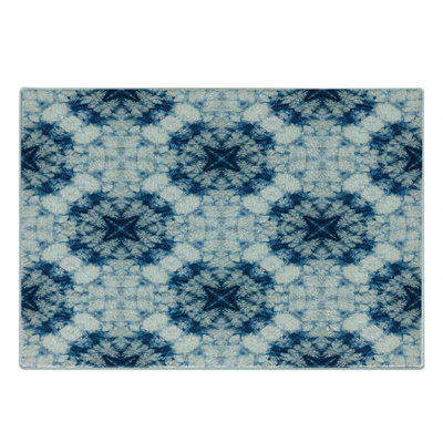 Ambesonne Ethnic Tempered Glass Cutting Board Tie Dye Effect Bohemian Blue Grey