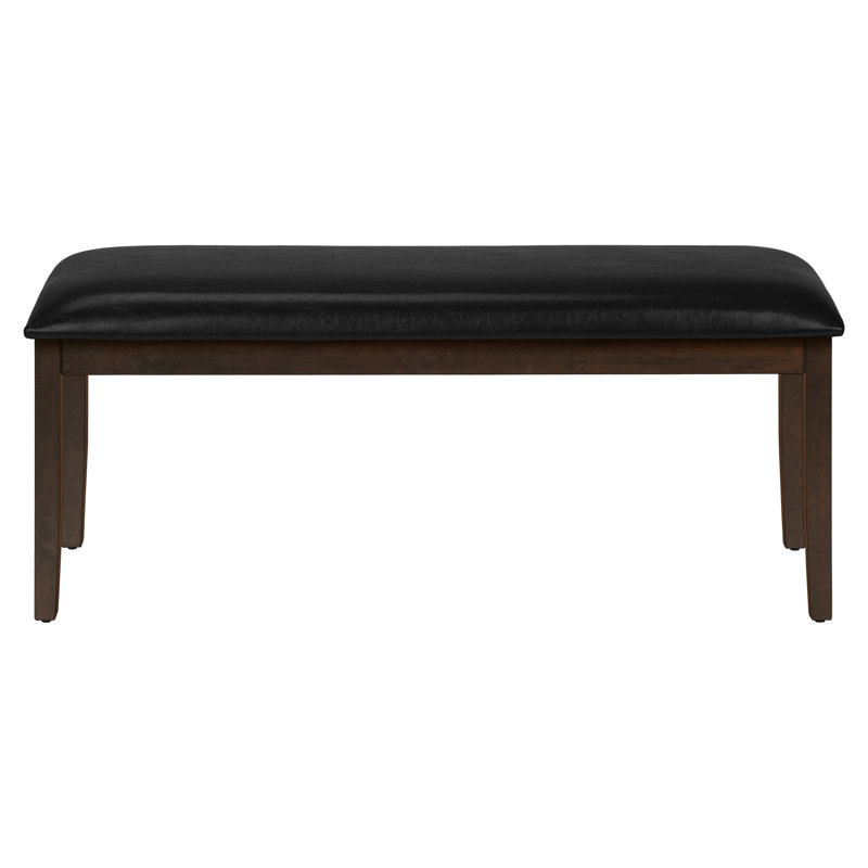 Banc noir rembourré de 48 po avec structure en bois massif brun ferme - pour la décoration de la salle à manger, du couloir, du coussin d'entrée et du cadre
