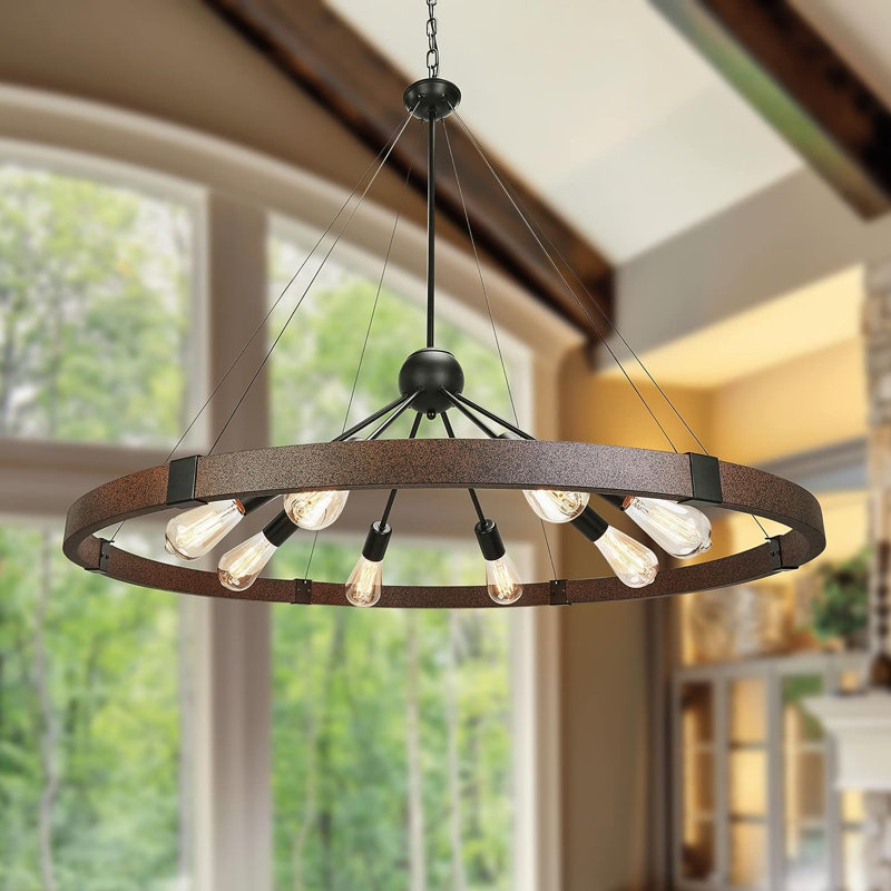 38.2'' Large Farmhouse Wagon Wheel Chandelier for Living Room