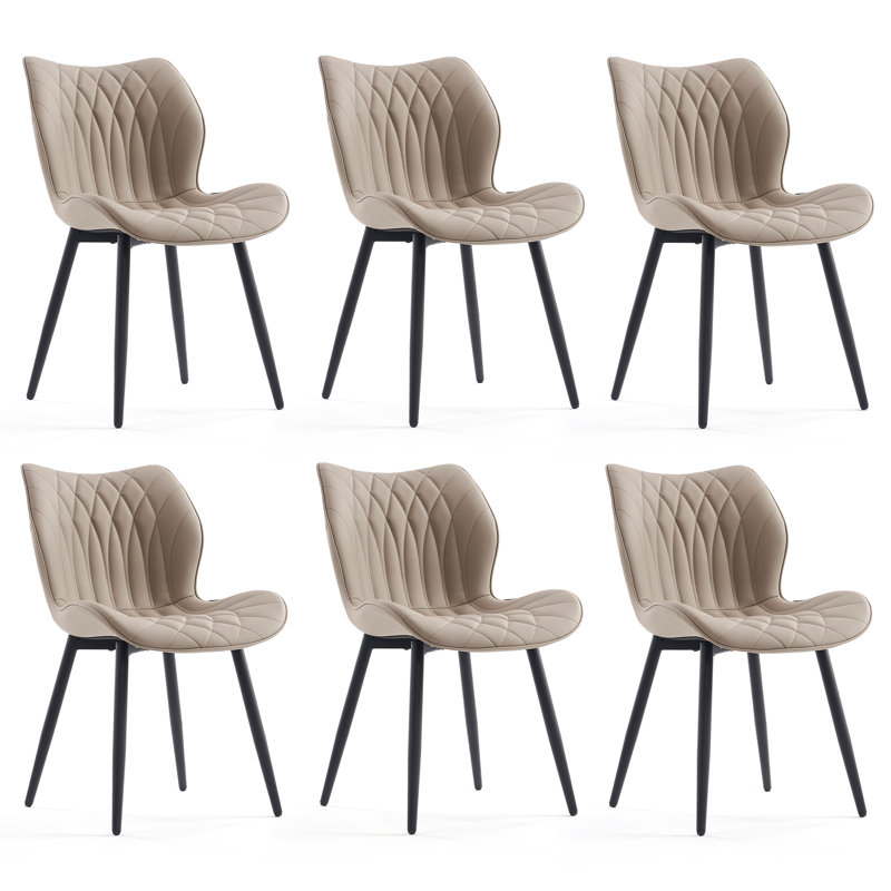 Upholstered Dining Chairs Faux Leather Side Chair With Metal Frame, Khaki