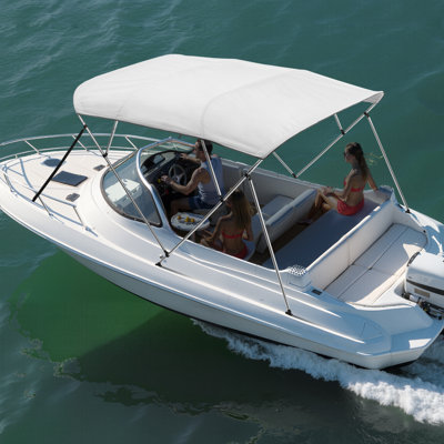 Auvent en polyester avec structure en alliage d'aluminium 600D, 4 auvent pour bateau avec auvent en polyester 600D avec sac de rangement imperméable et pare-soleil avec sac de rangement, 2 poteaux de support, 4 sangles, l 8 po (l 91 po à 96 po) x H 54 po, gris clair