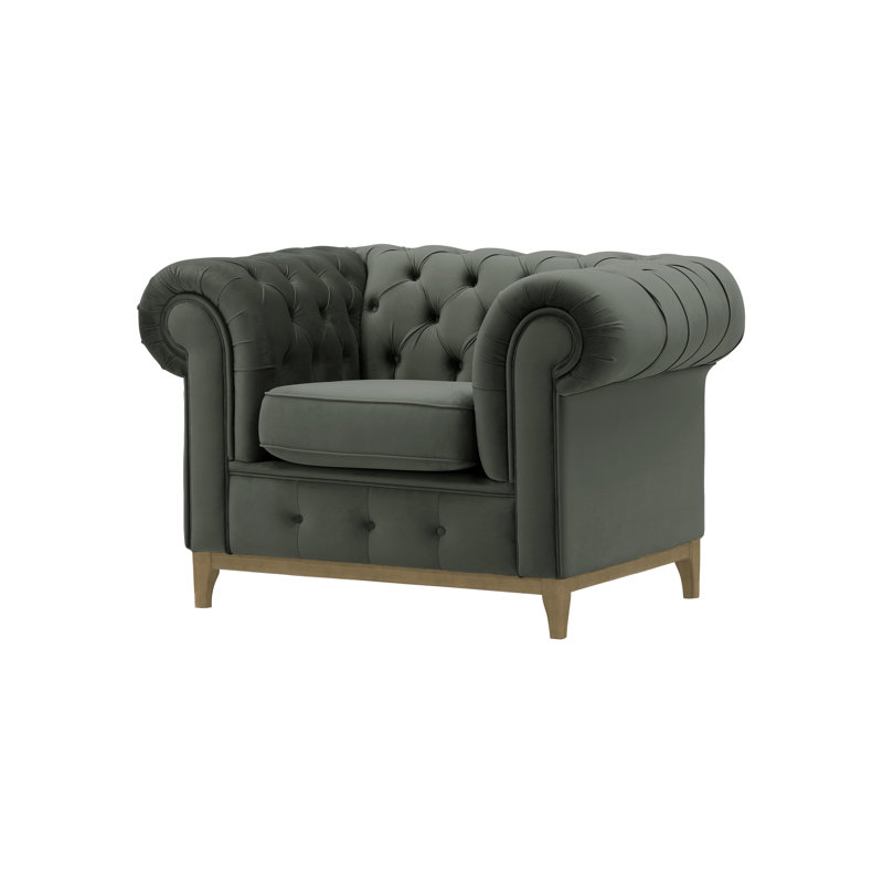 Frizzell Velvet Chesterfield Chair, Olive Green, Graphite