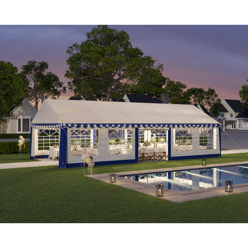  13FT x 26FT Canopy With Rolled Sidewalls,White & Blue, 13 (ft.) x 26 (ft.), White/Blue