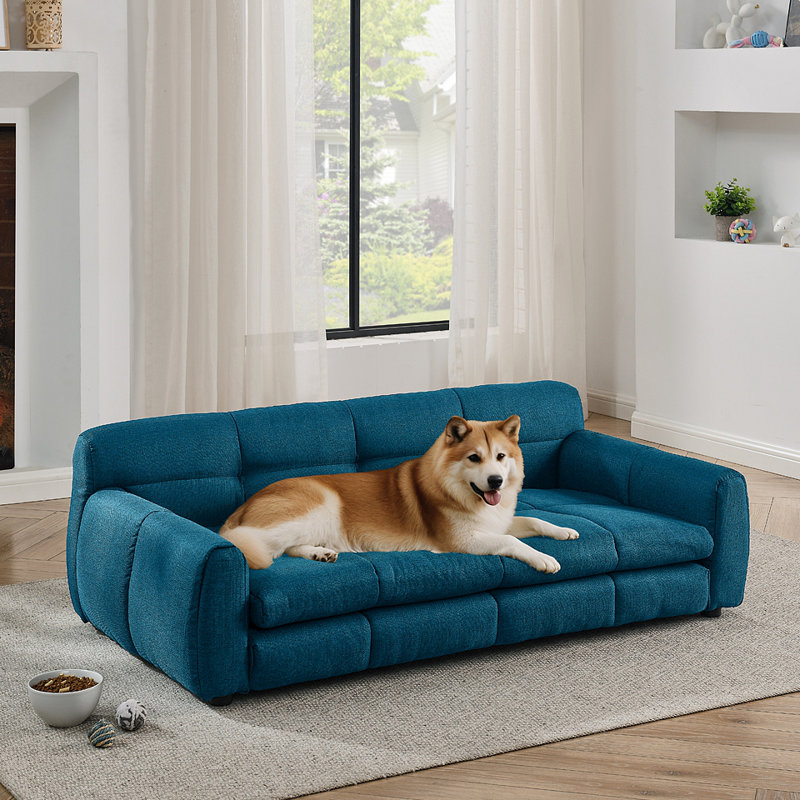 Lit pour chien doux et confortable pour chiens grands et surdimensionnés, canapé-lit surélevé durable, canapé pour chien confortable, canapé pour chien en lin moderne et tendance