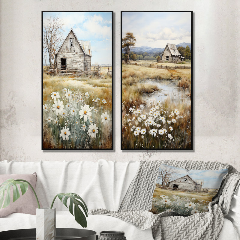 Farmhouse Quiet Retreat II - Ensemble d'art mural de ferme de 2 pièces, Cadre noir, H 32 po x l 32 po