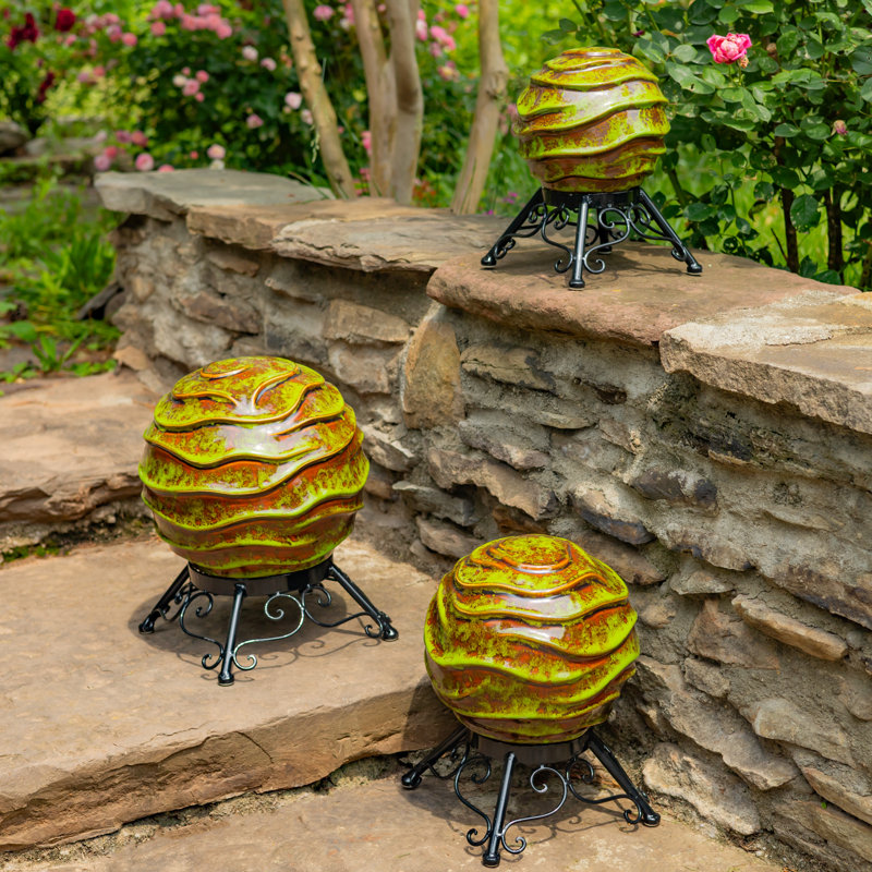 Assorted Ceramic Globe Tabletop Accents "Florence" (Set of 3), Green