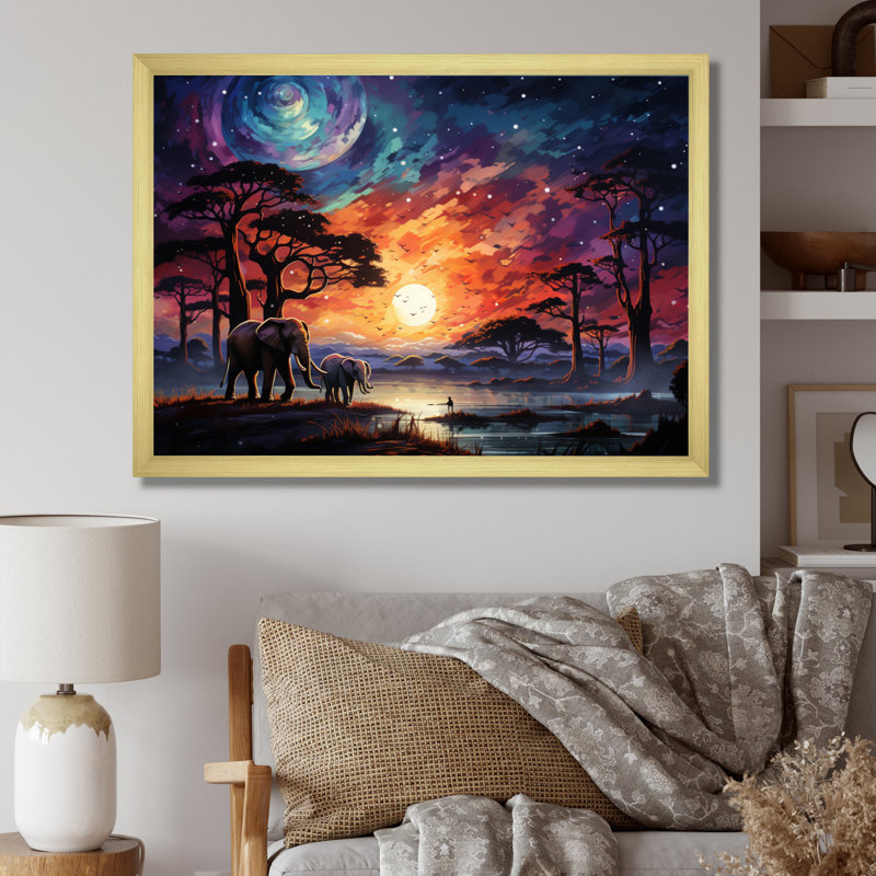 «African Celestial Safari I» sur toile, H 24 po x l 32 po x P 1 po, Encadrement doré