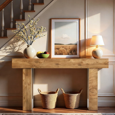63'' Console Table, Native Wood Grain, Rectangular Shape, , Open Storage 63-inch Rustic Natural Rectangular, Spacious