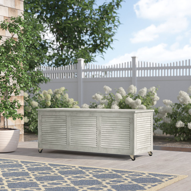 Birch Lane™ Odette 47.2'' W 50 Gallons Solid Wood Eucalyptus Deck Box with Wheels, Gray