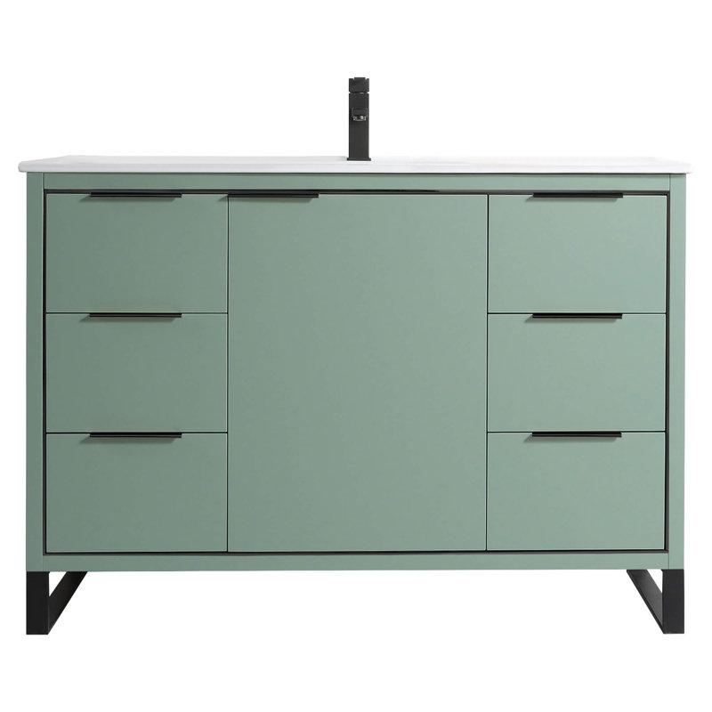 48" Single Bathroom Vanity Set, Matte Black, Mint Green
