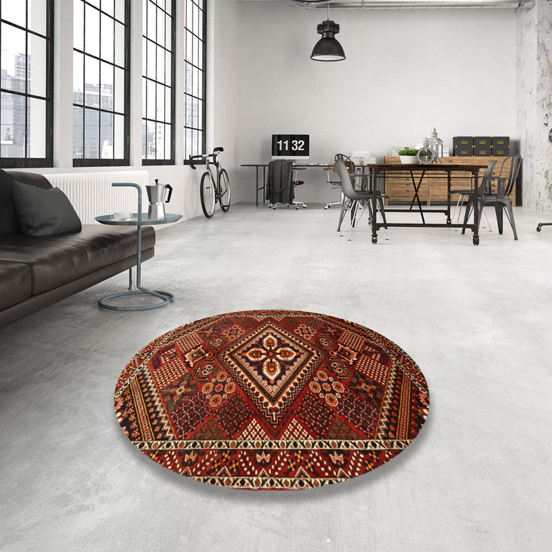 Tapis de style oriental rouge, Rond 8 pi