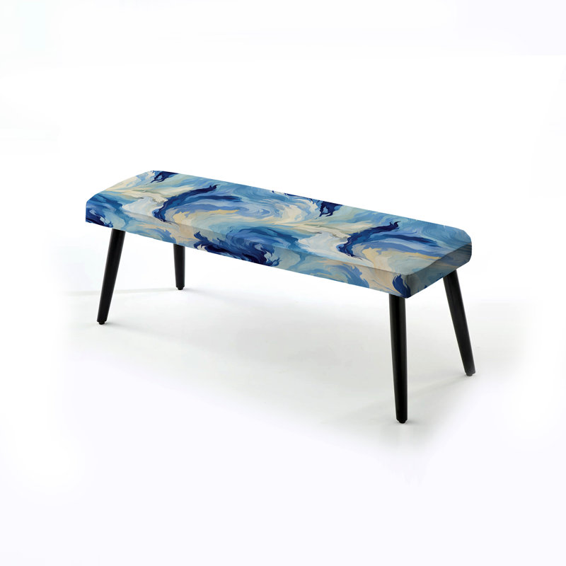 Ikat Mirage céleste bleu et blanc - Banc rembourré noir abstrait