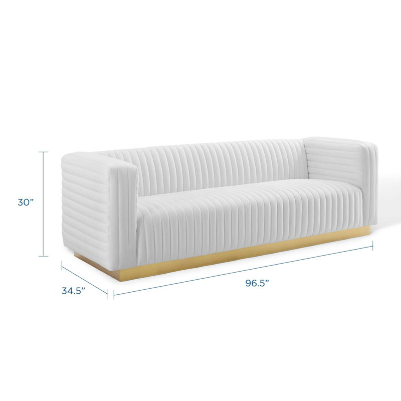 Charisma Channel Tufted Performance Velvet Living Room Sofa by Modway, White Velvet