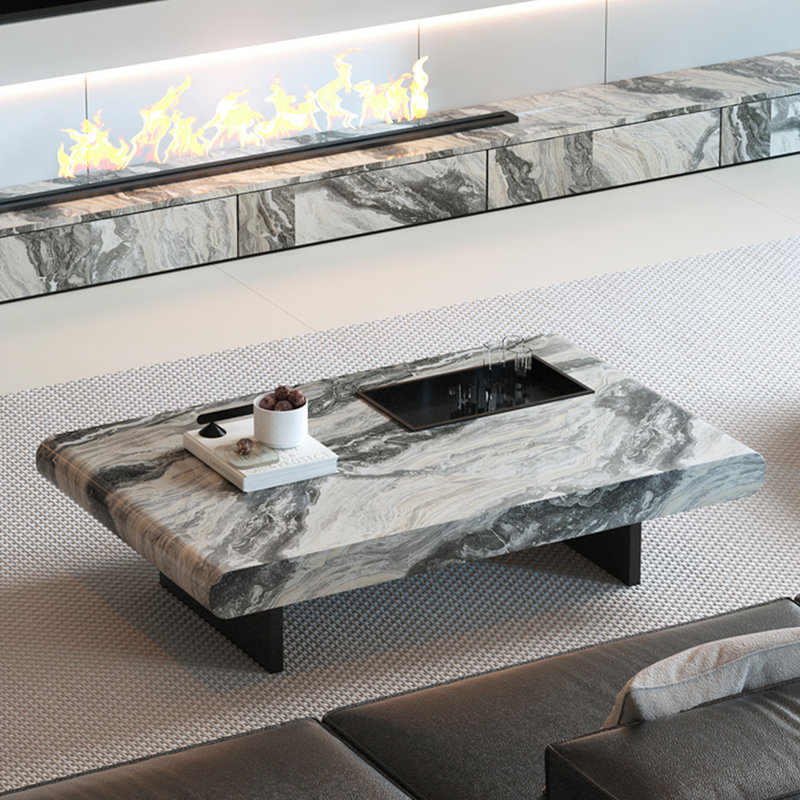 Modern simple marble coffee table, 13.77" H x 47.24" L x 23.62" W