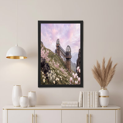 Observatory Domes on Pink Sky Flowering Hillside Canvas Wall Art