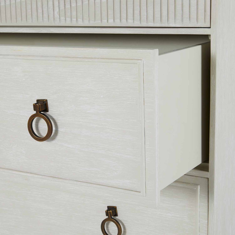 Cerused White Tallboy Chest with Marble Top and Brass Pulls