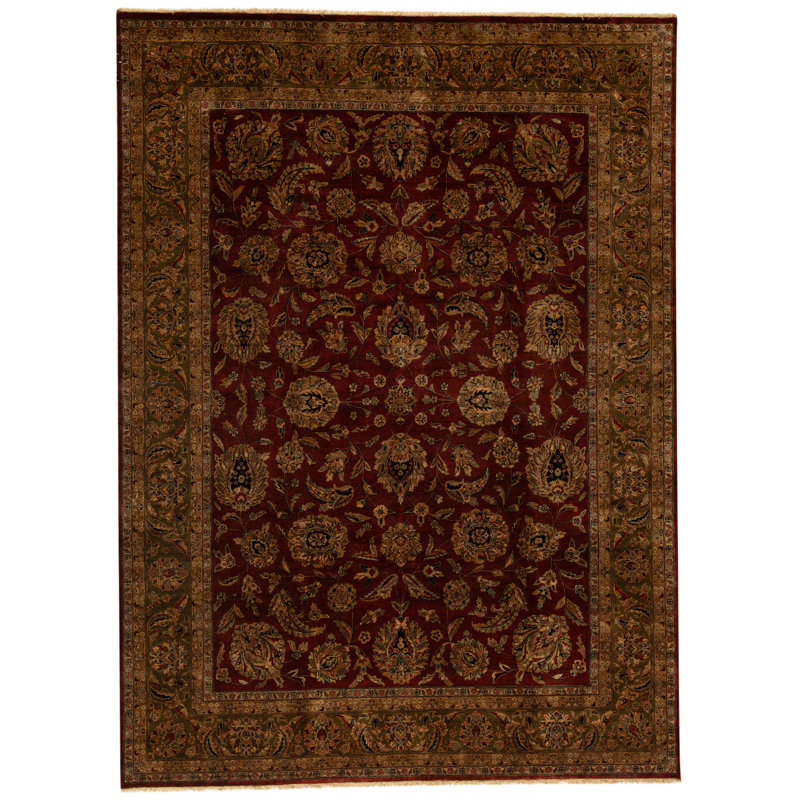 High-Quality Hand-Knotted Wine And Green Area Rug