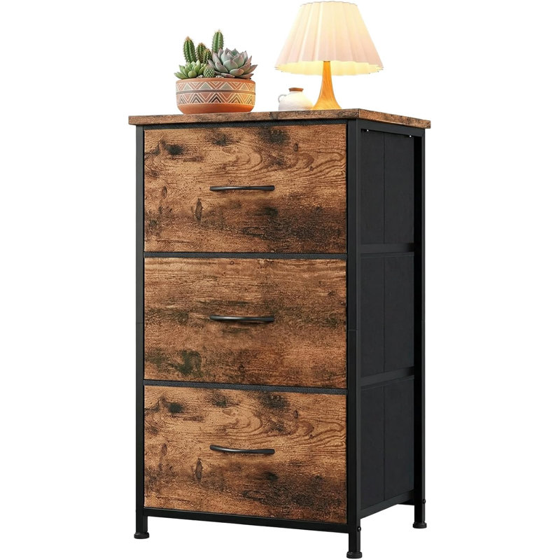 Stylish 3-Drawer Dresser with Removable Fabric Bins, Multi-Functional Storage Organizer for Bedroom, Living Room, Closet, Entryway, Hallway, Laundry Room - Wood Grain Print, Easy Assembly, Space-Savin