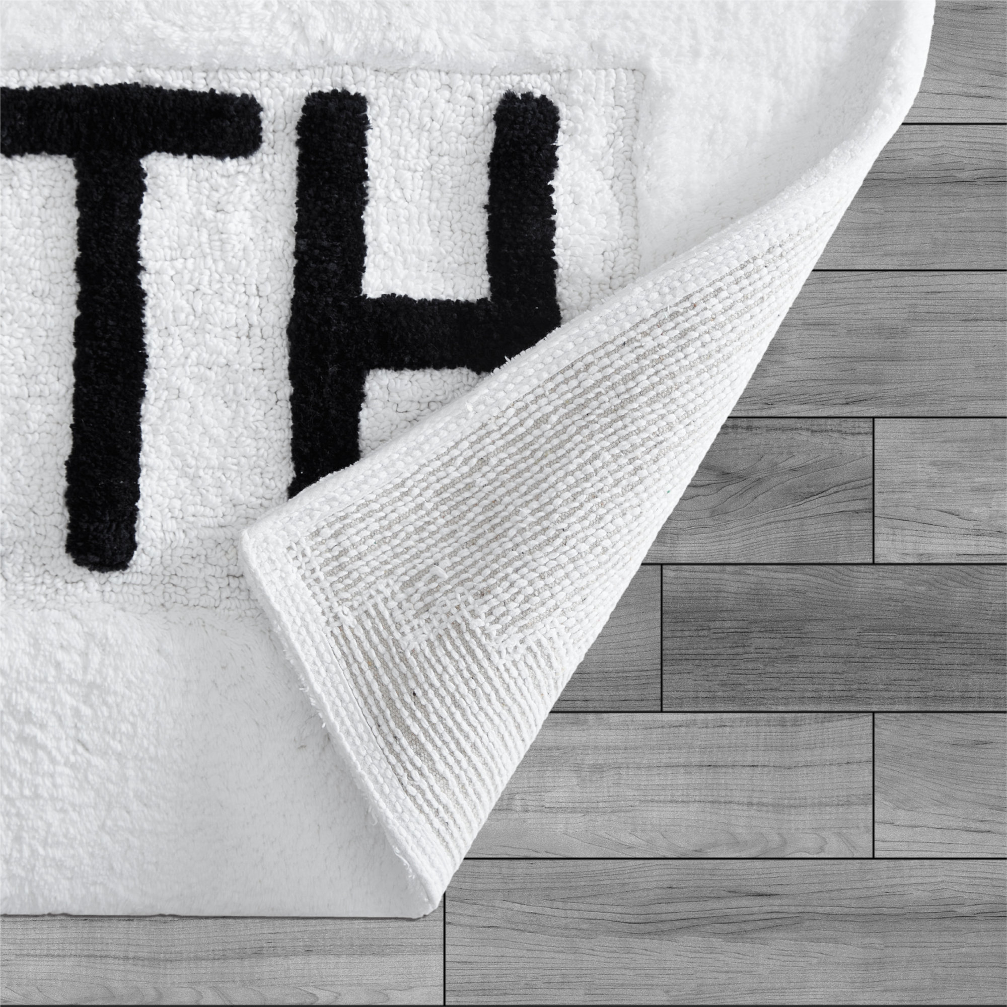 Cotton Blend Non-Slip Bath Rug, White