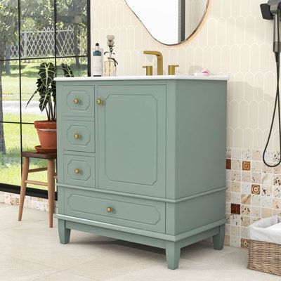 Meuble-lavabo autoportant avec lavabo, charnières à fermeture en douceur et rangement intelligent