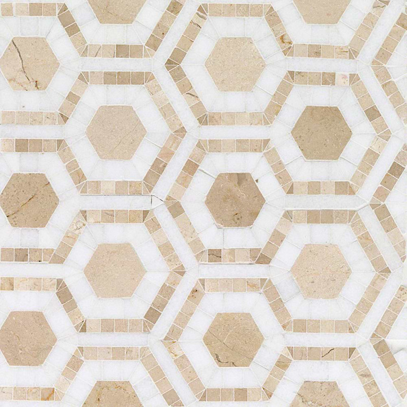 Cosmos 4" Micro Hexagon Polished Marble Mosaic Tile, Crema Marfil